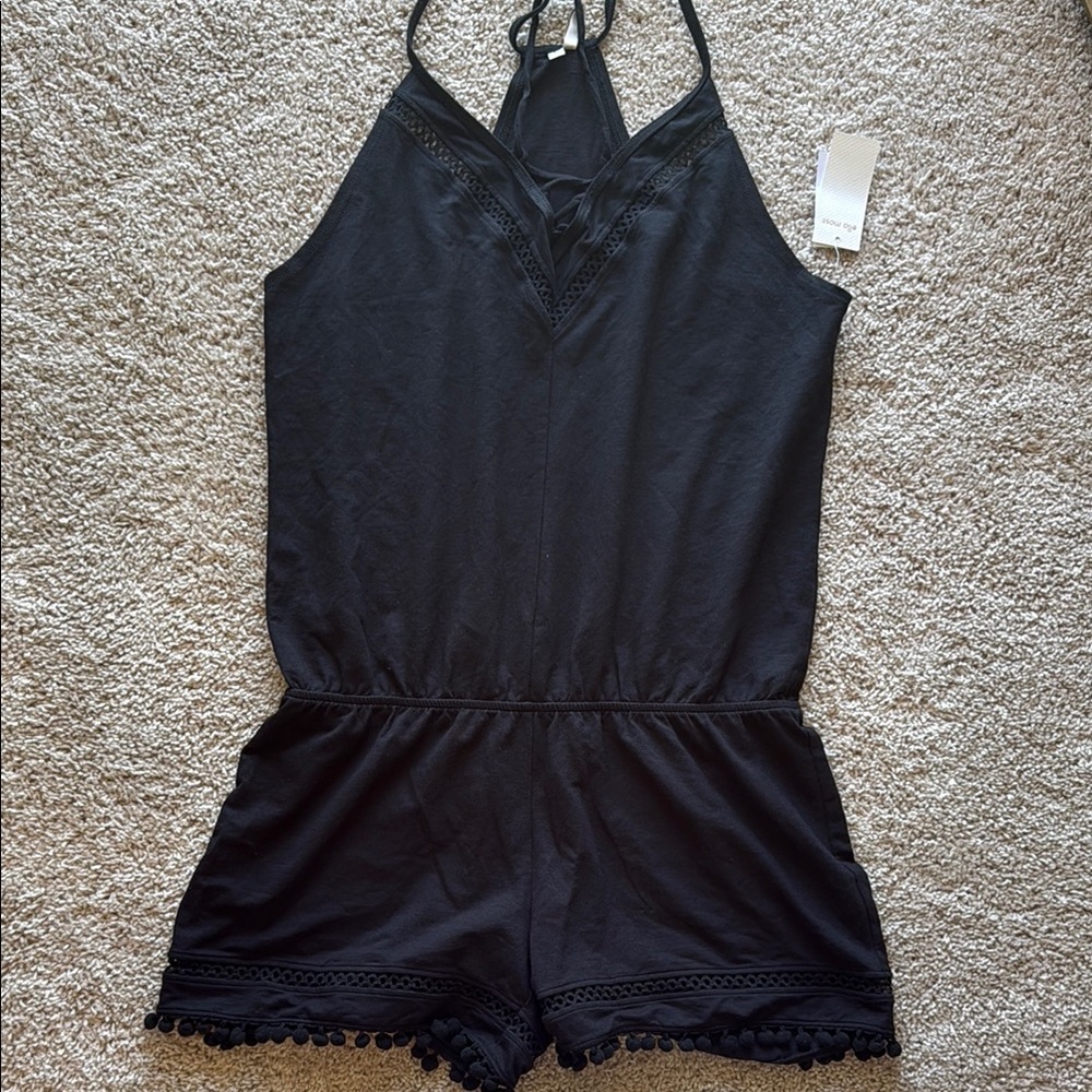 Ella Moss Elegant Black Lace Trim Romper